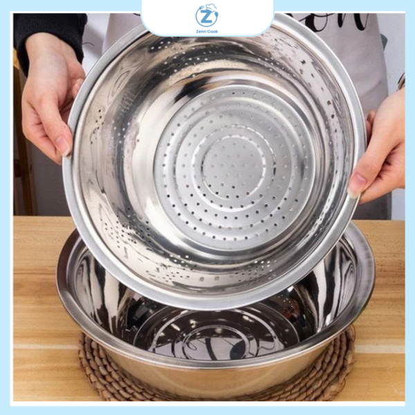 Bộ Thau Rổ Inox 5 Món Nhà Bếp Tiện Dụng - Cao Cấp - Ảnh 2