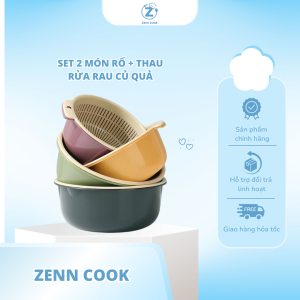 Set 2 món Rổ + Thau rửa rau củ quả ráo nước