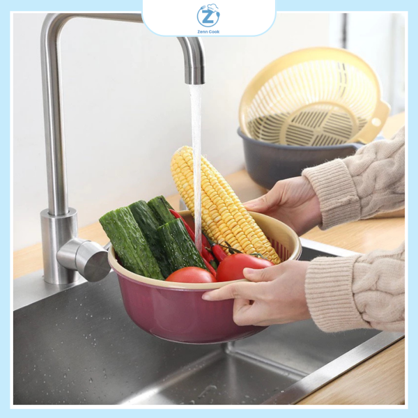 Set 2 món Rổ + Thau rửa rau củ quả ráo nước - Ảnh 2