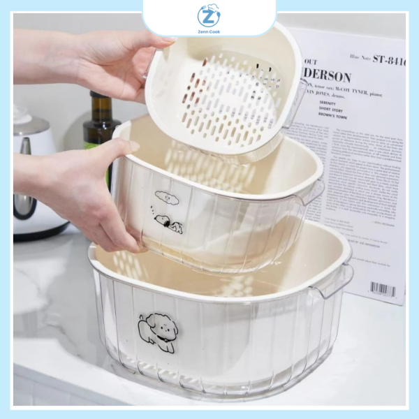 Bộ Thau Rổ Nhựa 6 Món Đựng Rau Củ Quả Đa Năng Thiết Kế 2 Lớp Dày Dặn Chất Liệu PP Cao Cấp - Ảnh 3