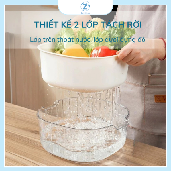 Bộ Thau Rổ Nhựa 6 Món Đựng Rau Củ Quả Đa Năng Thiết Kế 2 Lớp Dày Dặn Chất Liệu PP Cao Cấp - Ảnh 4