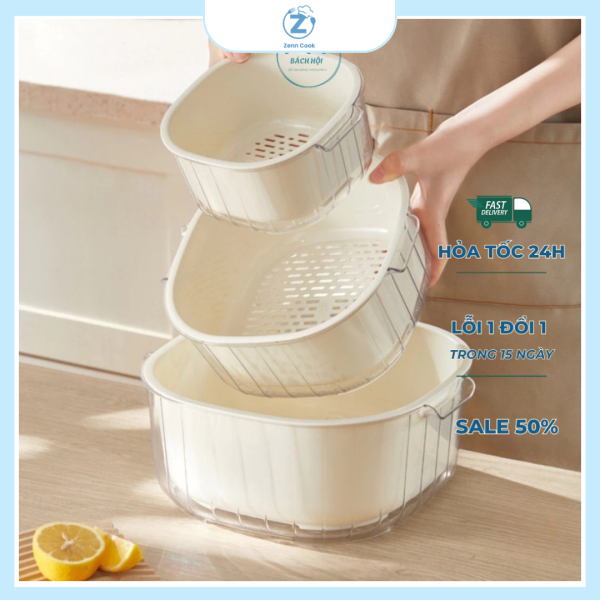 Bộ Thau Rổ Nhựa 6 Món Đựng Rau Củ Quả Đa Năng Thiết Kế 2 Lớp Dày Dặn Chất Liệu PP Cao Cấp - Ảnh 5