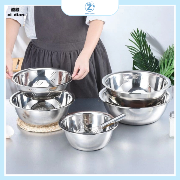 Bộ Thau Rổ Inox 5 Món Nhà Bếp Tiện Dụng - Cao Cấp - Ảnh 4