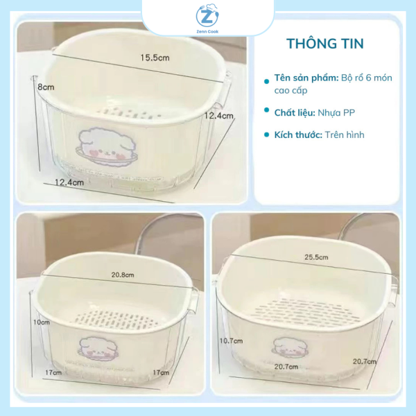 Bộ Thau Rổ Nhựa 6 Món Đựng Rau Củ Quả Đa Năng Thiết Kế 2 Lớp Dày Dặn Chất Liệu PP Cao Cấp - Ảnh 8