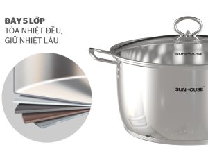 Đáy nồi dày 5 lớp tỏa nhiệt đều, giữ nhiệt tốt 