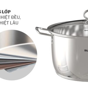 Đáy nồi dày 5 lớp tỏa nhiệt đều, giữ nhiệt tốt