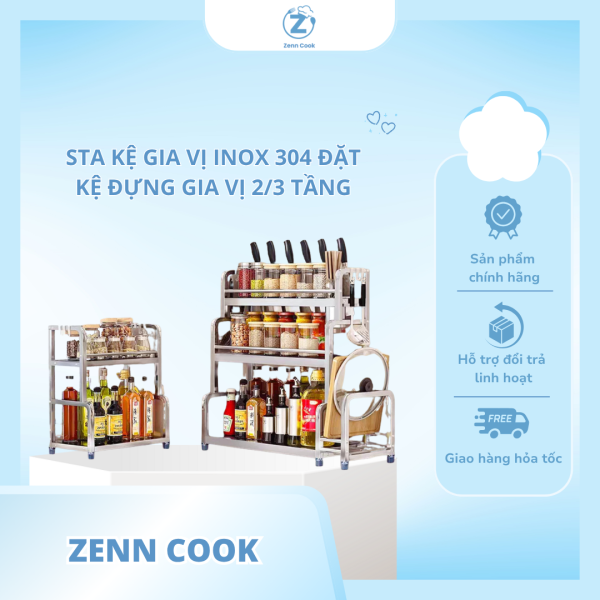 KỆ GIA VỊ INOX 304 – ĐẶT BÀN ĐA NĂNG 2 TẦNG / 3 TẦNG
