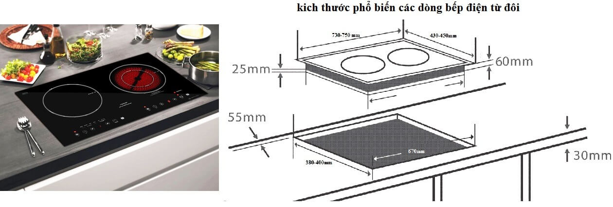 Kích thước bếp điện âm tiêu chuẩn cho gian bếp hiện đại